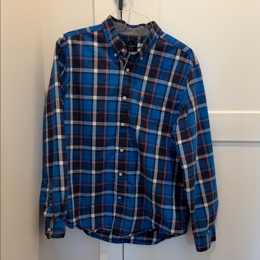 American Eagle Outfitters Blue and Red Plaid Shirt